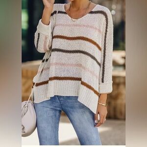 Boho V-Neck Striped Sweater